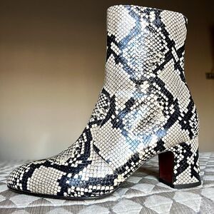 Chie Mihara Naylon Beige Snakeskin Mid Calf Block Heel Boot Women EU 39.5 US 8.5